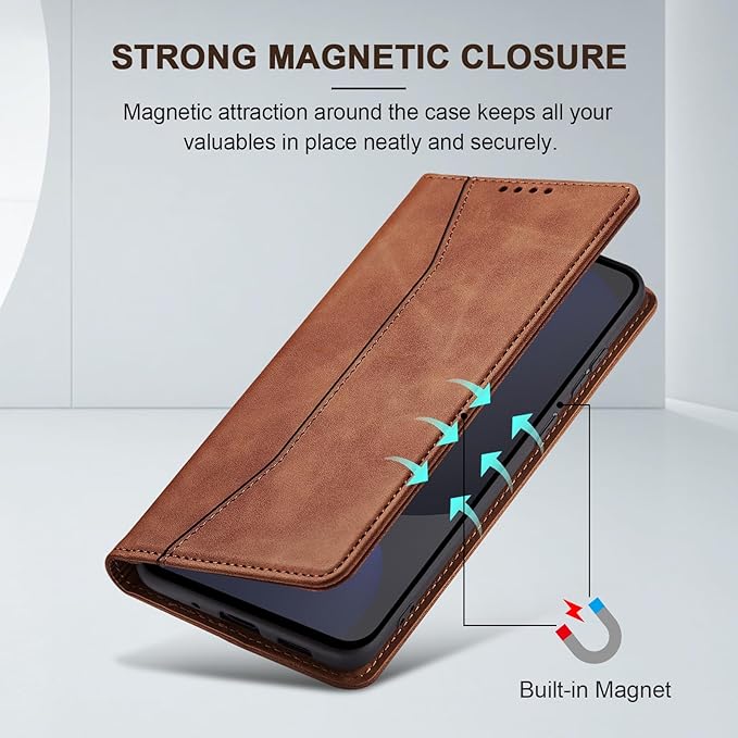 Jasonyu Flip Wallet Case for Samsung Galaxy S24 FE,Leather Magnetic Folio Cover with Card Holder,Kickstand - TPU Shockproof Durable Protective Phone Case,Brown