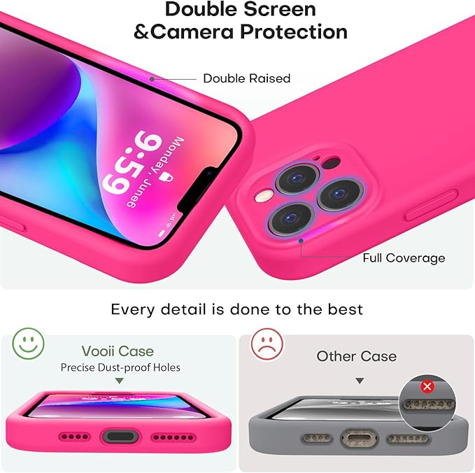 Vooii Compatible with iPhone 13 Pro Max Case, Liquid Silicone Upgrade [Camera Protection] [Soft Anti-Scratch Microfiber Lining] Shockproof Phone Case for iPhone 13 Pro Max 6.7 inch - Hot Pink