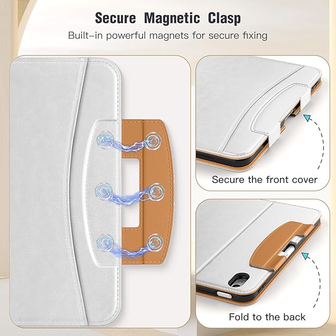 MoKo for iPad (A16) 11th Generation Case 11 inch 2025, iPad 10th Generation Case 10.9" 2022 with Pencil Holder & Pocket, Premium Leather Folio Stand Cover, Multiple Viewing Angles, White