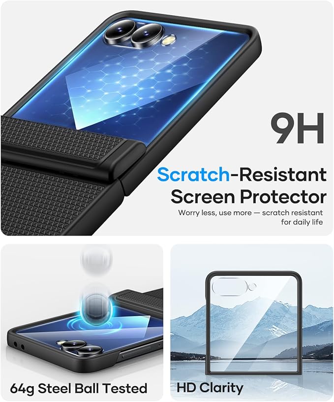 Vihibii for Samsung Galaxy Z Flip 7 Case, [Compatible with MagSafe], Outer Screen Protector & Rugged Hinge Protection & Non-Slip Texture, Shockproof Phone Case for Samsung Galaxy Z Flip 7 2025, Black