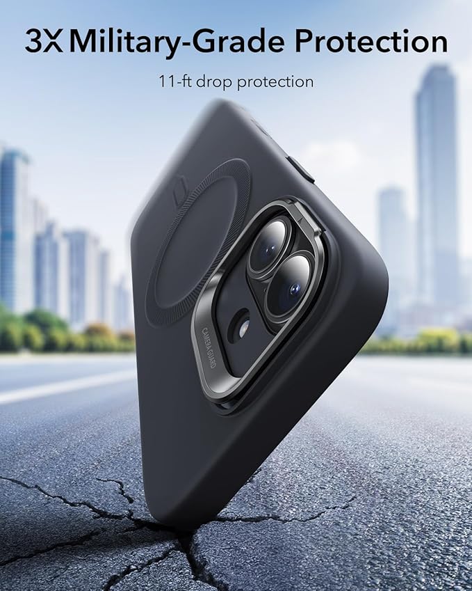 ESR Silicone Case for iPhone 17, Built-in Camera Stash Stand Compatible with MagSafe, Military-Grade Drop Protection Magnetic Phone Case for iPhone 17, Cloud Series, Black