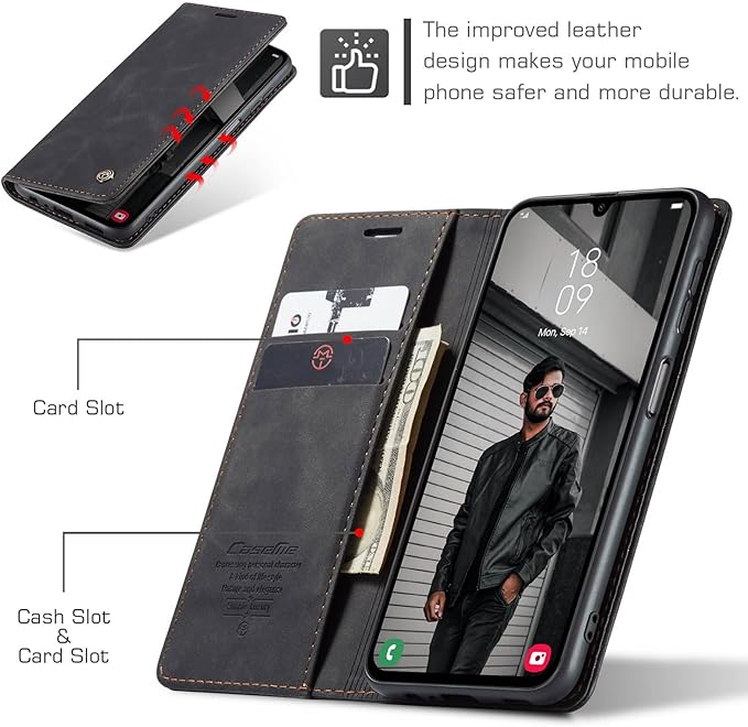 for Samsung Galaxy A15 Case, Flip Wallet Leather Case with Card Holder Magnetic Closure Shockproof Kickstand Protective Phone Cases Cover for Samsung A15,Black