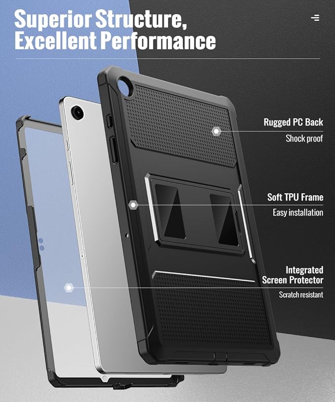 MoKo Case Fit Galaxy Tab A9 Plus 11-Inch 2023 (SM-X210/X216/X218), Shockproof Full Body Rugged Stand Back Cover Built-in Screen Protector Fit Galaxy Tab A9+ 11" 2023, Black