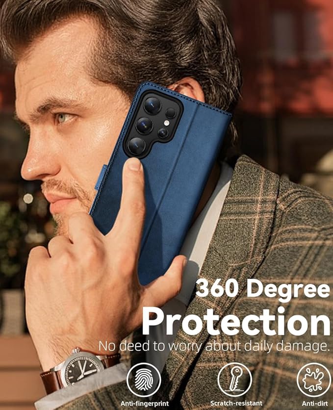 OCASE Compatible with Galaxy S25 Ultra Wallet Case, PU Leather Flip Folio Case with Card Holders RFID Blocking Kickstand [Shockproof TPU Inner Shell] Protective Phone Cover 2025, Spliced Blue