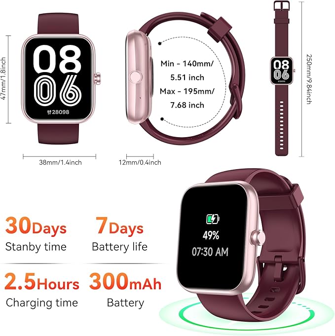Smart Watch with Alexa Built-in, 1.83" HD Touchscreen, Bluetooth Calling Fitness Tracker, Health Monitor Heart Rate/Sleep Tracking, IP68 Waterproof, 120+ Sports Modes for Android iPhone (Red)