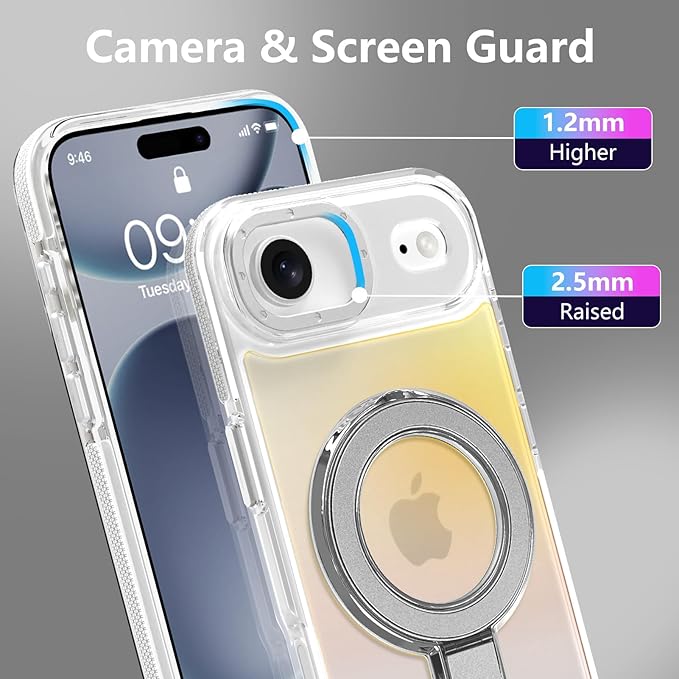 MOWIME Magnetic for iPhone Air Case with Stand [Compatible with Magsafe] [Cute Fashion Fluorescent Design] [1 Screen Protector] Slim Translucent Matte Case for iPhone Air 6.5" 2025, White