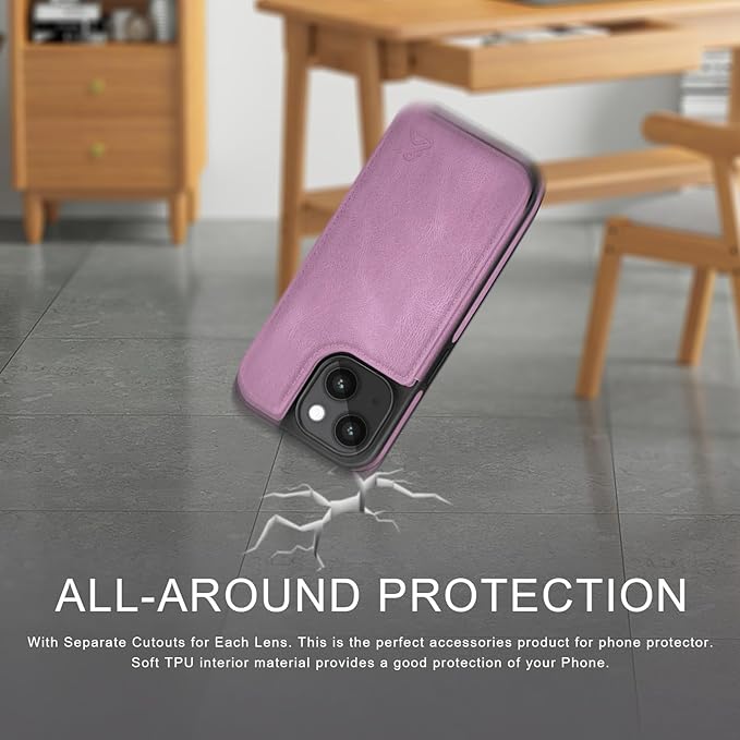 DJDUCK Designed for iPhone 14 Case Wallet with Card Holder, [Magnetic Clasp Cover] [RFID Blocking Leather Protection] Shockproof Women Men Cases 6.1 Inch for Apple 14 Light Purple