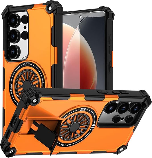 Magnetic Case for Galaxy S24 Ultra, Built-in Stand [Compatible with Mag-Safe] Shockproof Protective Cover Case for Samsung Galaxy S24 Ultra Orange