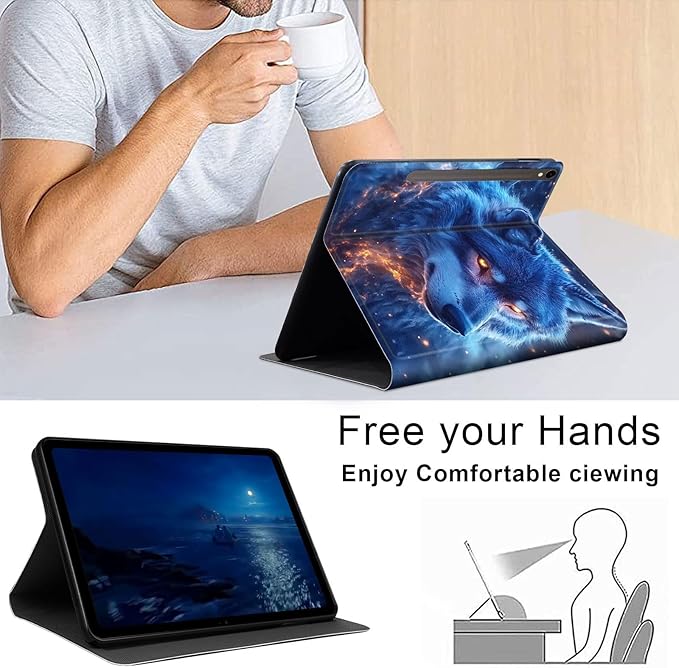 Case for Samsung Galaxy Tab S10 FE/ S9 FE 5G 10.9 Inch/Tab S9 11 Inch, Slim PU Leather Stand Cover with Auto Wake/Sleep, Multi-Angle Viewing & Shockproof, Blue Wolf