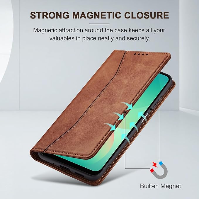 Jasonyu Flip Wallet Case for Samsung Galaxy A26 5G,Leather Magnetic Folio Cover with Card Holder,Kickstand - TPU Shockproof Durable Protective Phone Case,Brown