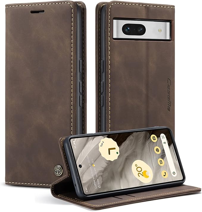 for Google 7A Case, Flip Wallet Leather Case with Card Holder Magnetic Closure Shockproof Kickstand Protective Phone Cases Cover for Google 7A,Coffee