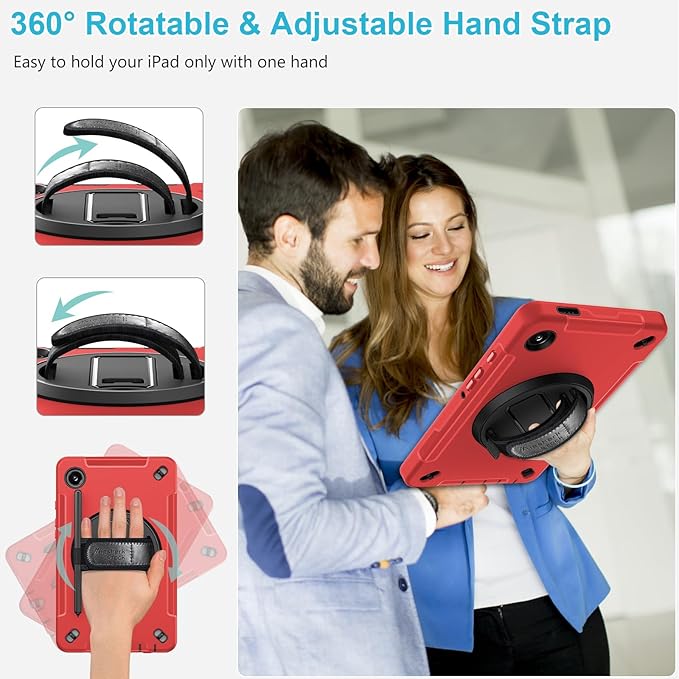 Case for Galaxy Tab A9 Plus 5G 2023: Heavy Duty TPU Cover for Samsung Tablet A9+ 11 Inch with Stand - Handle - Shoulder Strap -S-Pen Holder- Red