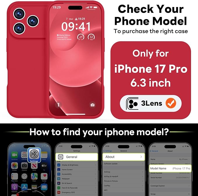 Vooii Magnetic Compatible with iPhone 17 Pro Case (Compatible with Magsafe) (Upgraded Camera Protection) Liquid Silicone Shockproof Full Body Protective Phone Cover for Women Men, Red, 6.3”