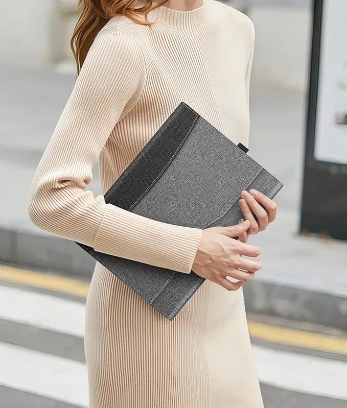 Fintie Protective Case for Microsoft Surface Pro 12 Inch (2025), Multi-Angle Viewing Portfolio Business TPU Back Cover with Pocket & Stylus Holder, Compatible with Type Cover Keyboard (Gray)