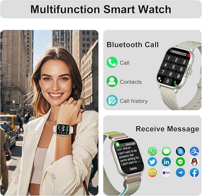 Smart Watches for Women Men Fitness Tracker Watch 2.04 HD Screen Sport Watch with ChatGpt AI Voice 3 Bands Step Counter 24/7 Heart Rate Sleep Monitor Smartwatch for Android iOS (Silver)