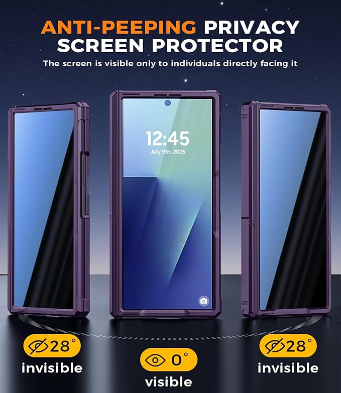 for Samsung Galaxy Z-Fold-7 Case: Magnetic Shockproof Rugged [Dual-Stand] [Hinge Protection] [Fit for Magsafe] [Anti Spy] Full-Body Silicone Women Men Cover for ZFold 7 5G 2025 (Purple)