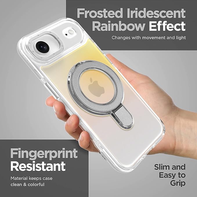 MOWIME Magnetic for iPhone Air Case with Stand [Compatible with Magsafe] [Cute Fashion Fluorescent Design] [1 Screen Protector] Slim Translucent Matte Case for iPhone Air 6.5" 2025, White