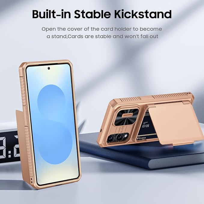 for Samsung Galaxy S25 Edge Case Wallet with RFID [Cards Holder][Camera Cover][Edge Raised] Full Body Shockproof Silicone Protective Phone Case for Galaxy S25 Edge 2025 (Champagne Gold)