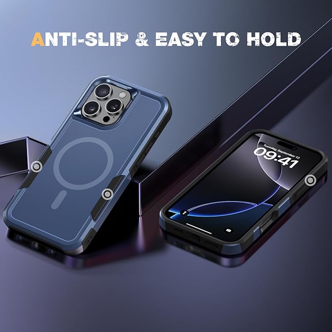 Diaclara Designed for iPhone 16 Pro Max Case, [with Privacy Screen Protector] [Anti Spy] [Military Grade Drop Protection] Heavy Duty Full-Body Shockproof Phone Case, Magnetic Blue