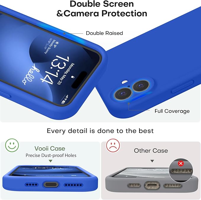 Vooii Compatible with iPhone 16 Plus Case, Liquid Silicone Upgrade [Camera Protection] [Soft Anti-Scratch Microfiber Lining] Shockproof Phone Case for iPhone 16 Plus 6.7 inch - Klein Blue