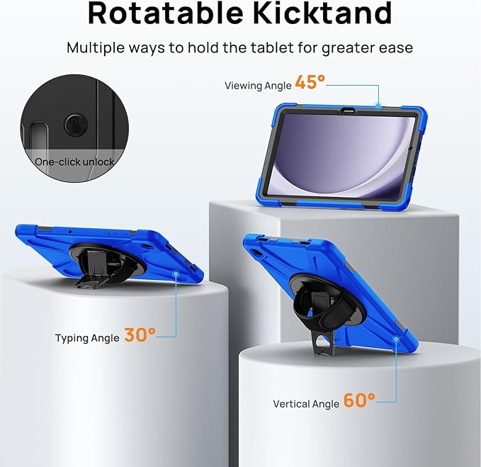 Gerutek Case for Samsung Galaxy Tab A9+/ A9 Plus Case 11" 2023, Full-Body Drop Protection Shockproof Cover with Screen Protector, 360° Rotating Stand, Hand/Shoulder Strap, Pencil Holder, Blue