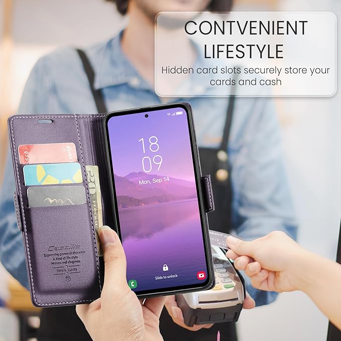 for Samsung Galaxy A35 5G Case, Premium PU Leather Wallet Case Flip Cover with [RFID Blocking][Card Holder][Stand Function] Shockproof Protective for Samsung Galaxy A35, Purple