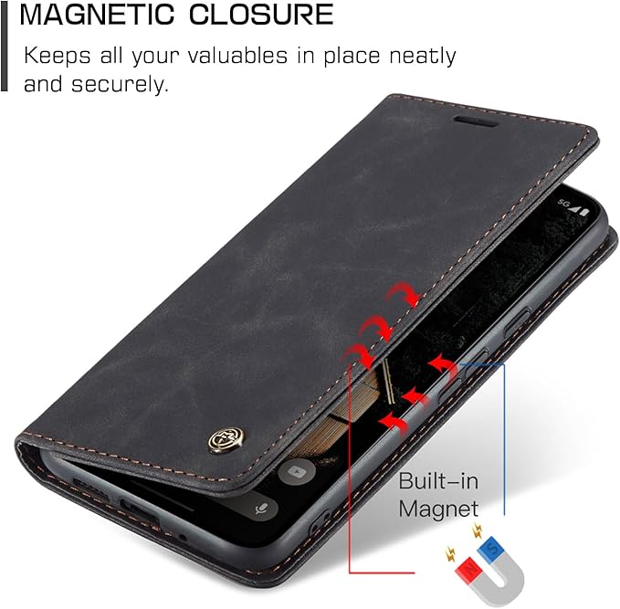 for Google Pixel 10 Pro XL/Pixel 9 Pro XL Case, Flip Wallet Leather Case with Card Holder Magnetic Closure Shockproof Kickstand Protective Phone Cases Cover, Black