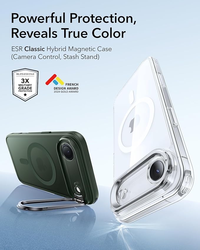 ESR for iPhone Air Case with Stand, Camera Control Cover Compatible with MagSafe, Military-Grade Drop Protection Magnetic Phone Case for iPhone 17 Air Case, Scratch-Resistant Back Cover,Frosted Green