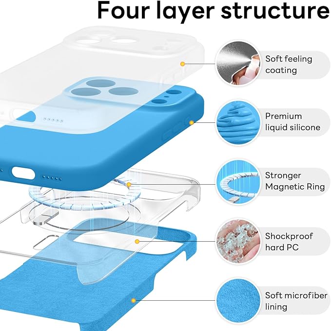 Vooii Magnetic Compatible with iPhone 17 Pro Case (Compatible with Magsafe) (Upgraded Camera Protection) Liquid Silicone Shockproof Full Body Protective Phone Cover for Women Men, Blue, 6.3”