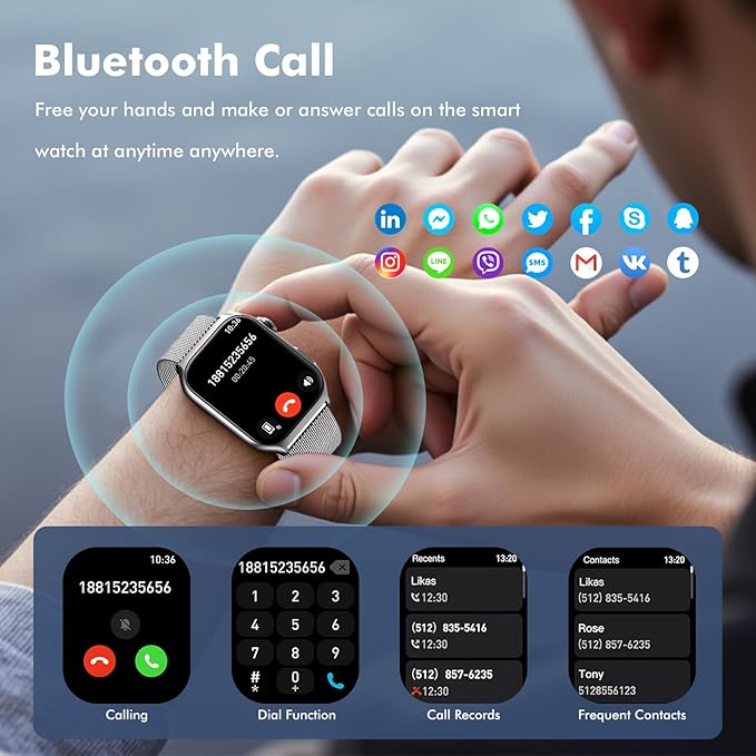 YMS Android Smart Watch for Women - Bluetooth Call,Compatible with Android & iOS，2.0" HD, Heart Rate/Sleep/Step Tracker, 100+ Sports Modes,IP68 Waterproof Men Fitness Tracker (Silver(Milanese))