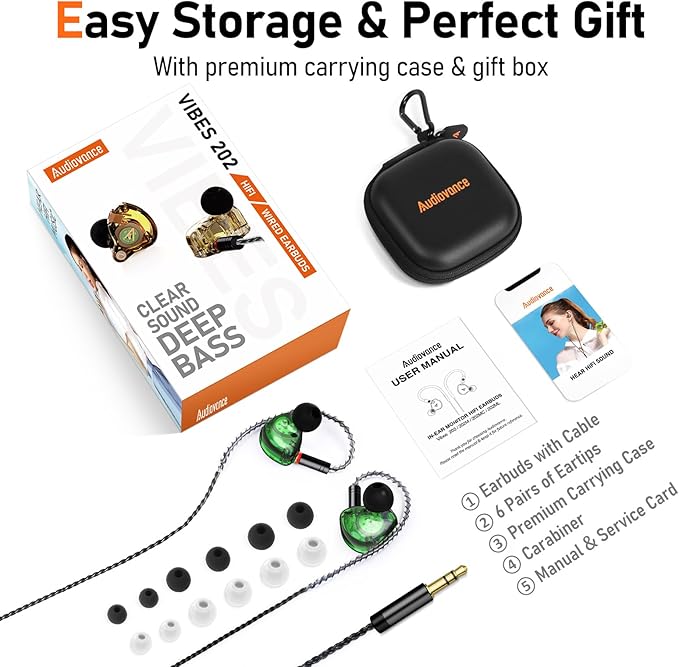 Vibes 202 Wired Earbuds - HiFi in Ear Monitor Headphones - Professional Noise-Isolating Ear Buds - Clear Sound, Deep Bass & Comfort-Fit IEM Earphones - MMCX to 3.5mm, Silver Plated Cord, Carrying Case