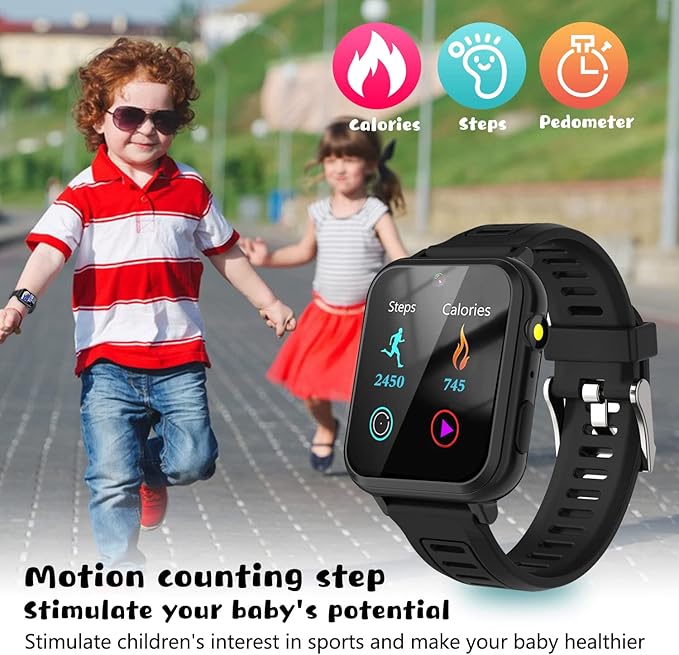 Retysaz Kids Smart Watch,24 Game Smart Watch for Kids, Fashion Smartwatches for Children 3-14 Great Gifts to Girls Boys (Black)
