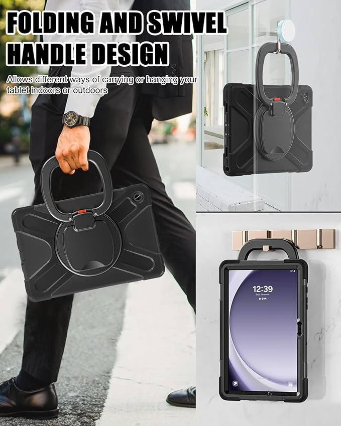 BRAECN Case for Samsung Galaxy Tab A9+ Plus 11 Inch 2023 SM-X210/X216/X218, Heavy Duty Drop-Proof Case with Screen Protector, Shoulder Strap, Stable Kickstand for Galaxy Tab A9+/A9 Plus 11'', Black