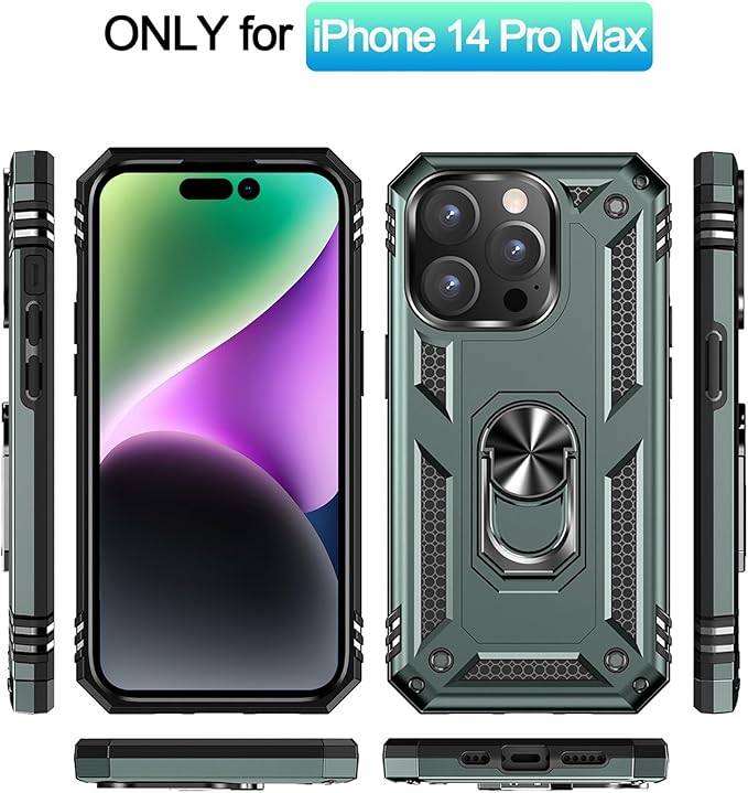 ADDIT Phone Case for iPhone 14 Pro Max Case,with Kickstand Ring,Adjustable Stand,Military Grade,Heavy Duty Protection,Shockproof,Anti-Fingerprint,Support Magnet Car Mount,Teal