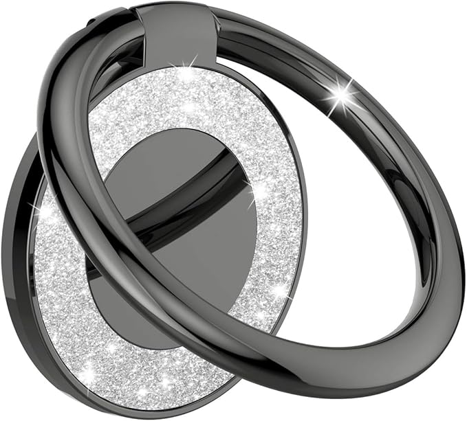 Cell Phone Ring Holder Stand, Cell Phone Grip Holder, Adhesive Phone Grip for Phones and Cases. (Glitter Black)