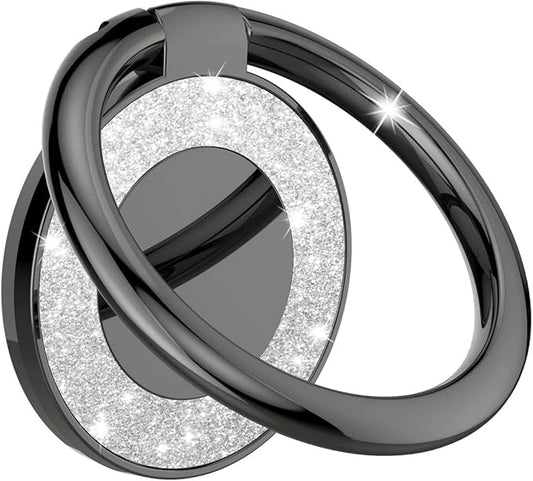 Cell Phone Ring Holder Stand, Cell Phone Grip Holder, Adhesive Phone Grip for Phones and Cases. (Glitter Black)