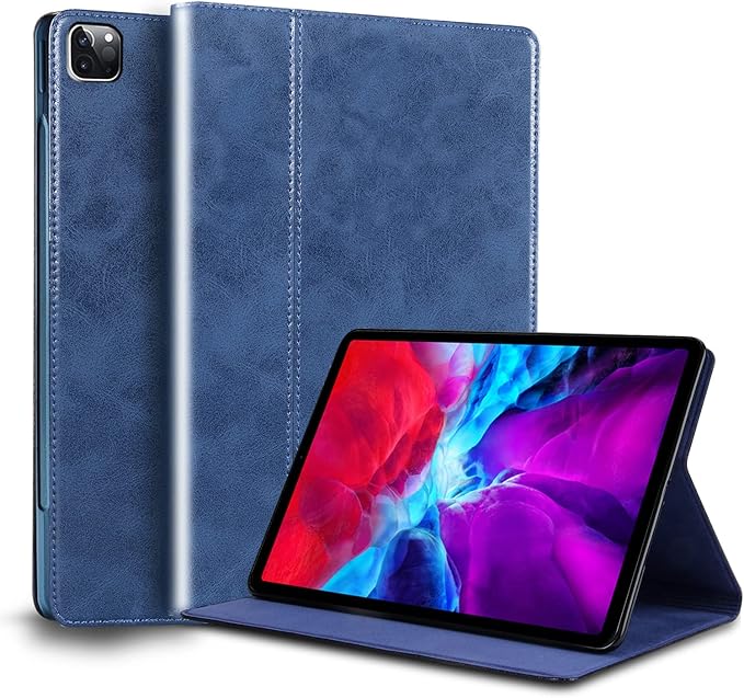 for Ipad Pro 11-inch 4th/3rd/2nd/1st Gen Case 2022/2021/2020/2018 Genuine Leather Cover Protective Shell,Auto Wake/Sleep.Blue