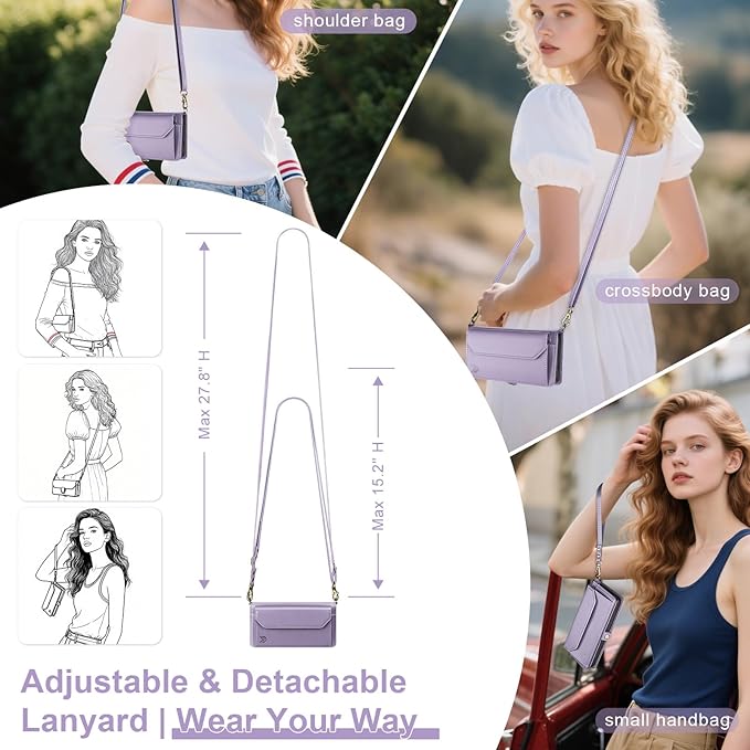 DJBull for Samsung Galaxy S25 Wallet Case with Card Holder, Shoulder and Wristlet Straps, Soft PU Leather, Magnetic Snap, Flip Phone Case for Women Men for Samsung S25 Light Purple