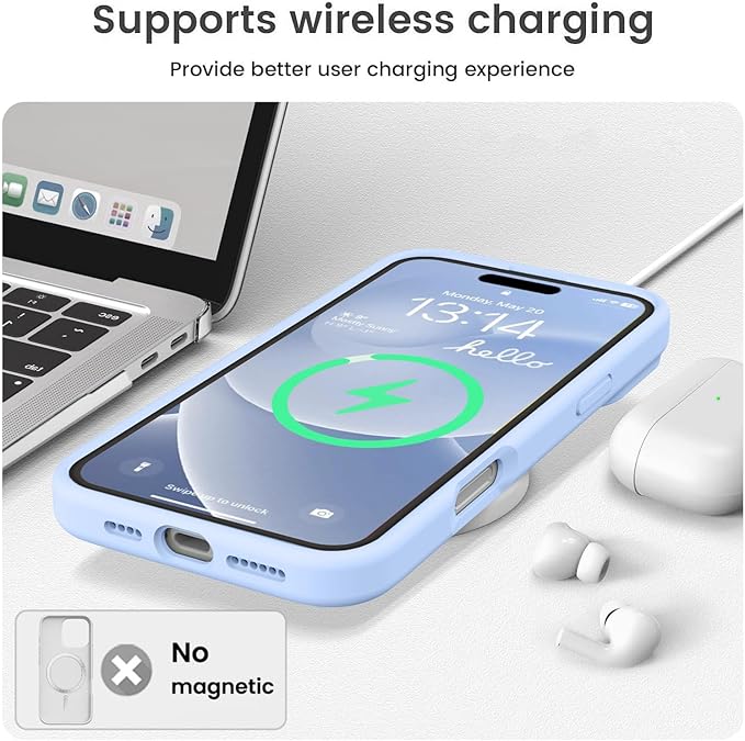 Vooii Compatible with iPhone 16 Plus Case, Liquid Silicone Upgrade [Camera Protection] [Soft Anti-Scratch Microfiber Lining] Shockproof Phone Case for iPhone 16 Plus 6.7 inch - Light Blue