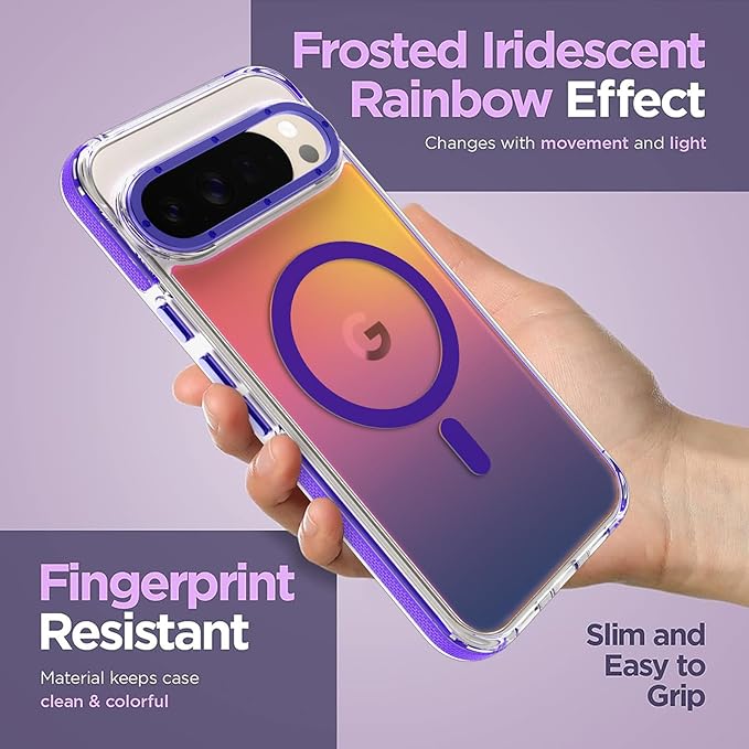 MOWIME Magnetic Case for Google Pixel 10 Pro XL [Compatible with Magsafe] [Cute Fashion Fluorescent Design] Shockproof Slim Translucent Matte Case for Pixel 10 Pro XL 6.8", Purple