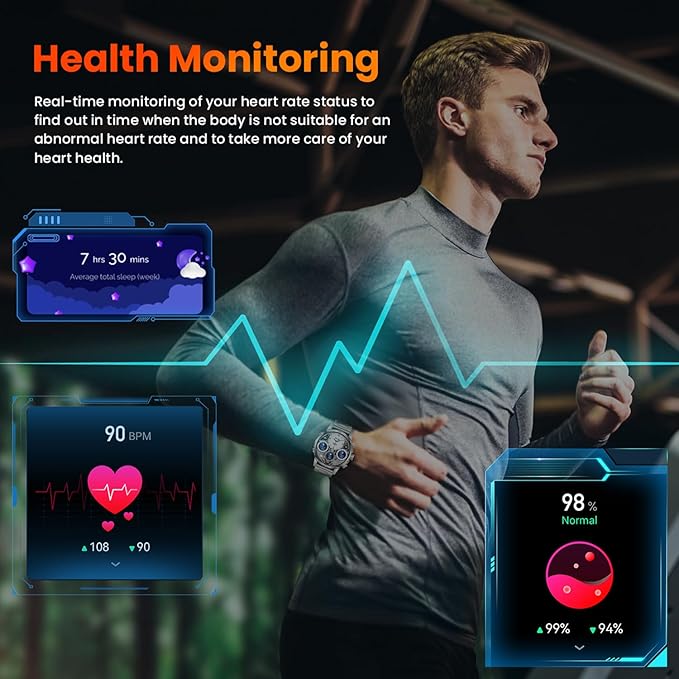 Indestructible Military Smart Watches for Men (Answer/Make Call) 1.85 Amoled IP67 Waterproof Smartwatch with Flashlight 129 Sports Mode Fitness Tracker 100 Days Battery for Android iPhone Silver