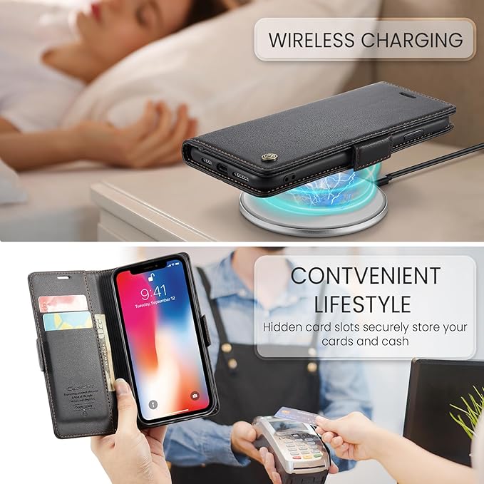 for iPhone X Case/iPhone Xs Case, Premium PU Leather Wallet Case Flip Cover with [RFID Blocking][Card Holder][Stand Function] Shockproof Protective for iPhone X/XS, Black