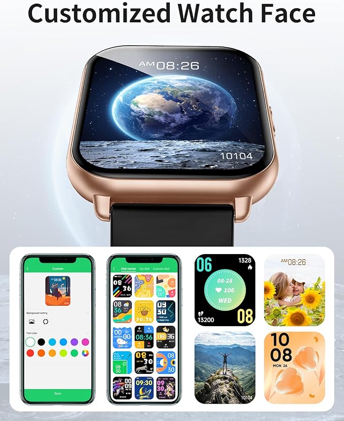 RUIMEN Smart Watches for Men Women (Answer/Make Calls, 2 Bands Included), 1.8" Smartwatch for iOS/Android Phones, Fitness Tracker Heart Rate/Sleep Monitor Digital Watch Waterproof (Black/Copper)