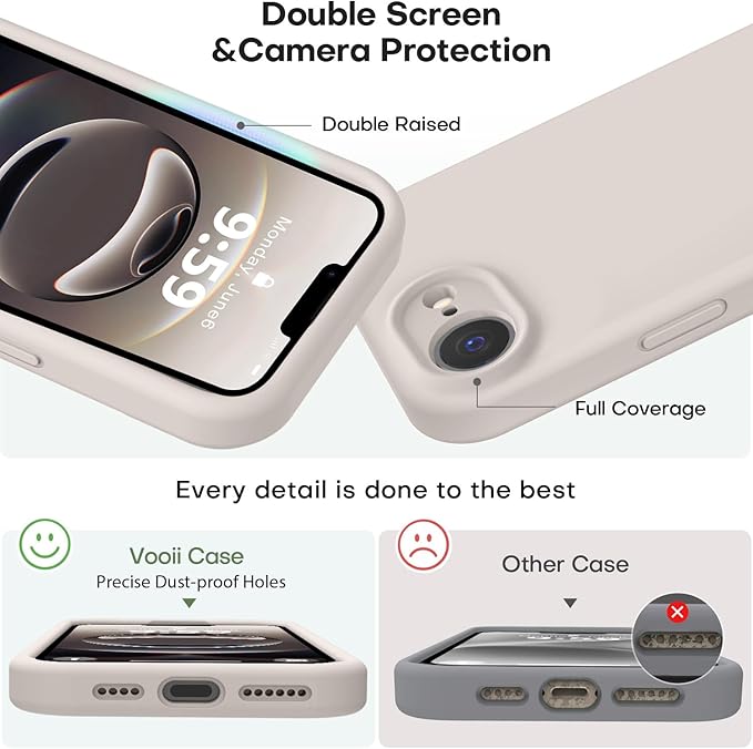 Vooii Compatible with iPhone 16e Case, Liquid Silicone Upgrade [Camera Protection] [Soft Anti-Scratch Microfiber Lining] Shockproof Phone Case for iPhone 16e 6.1 inch - Stone