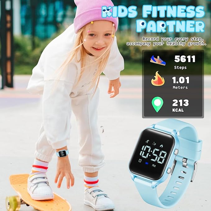Kids Digital Watches for Boys Girls, Sports Watch with Fitness Tracker, Pedometer, Alarm Clocks, Stopwatch, No App Needed Waterproof Kids Watch, Gift for Teens Student Girls Boys Ages 5-14