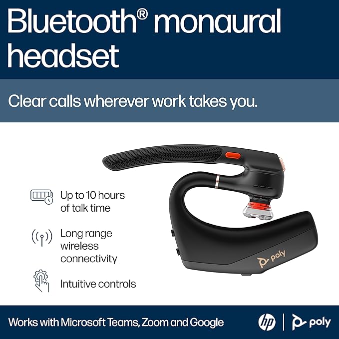 POLY Voyager Legend 50 - Bluetooth Headset - Wireless Headset with Mic - Four Noise-Canceling Mics, AI Noise Block & WindSmart Technology - Connectivity & Smart Call Controls - All-Day Comfort