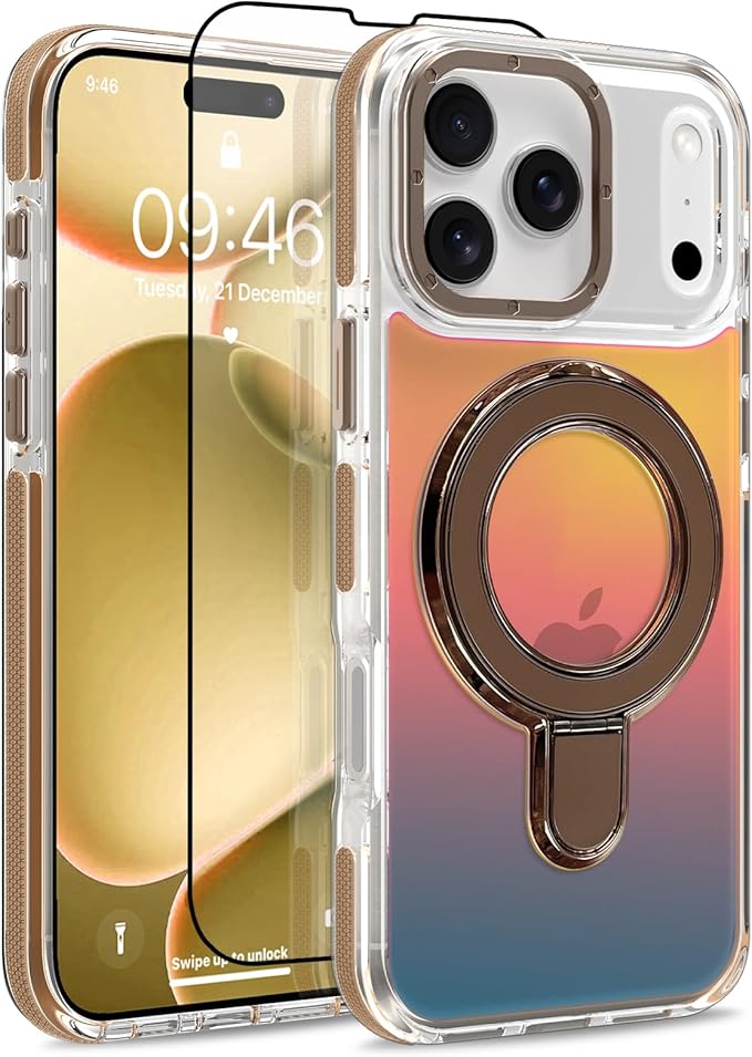 MOWIME Magnetic for iPhone 17 Pro Max Case with Stand [Compatible with Magsafe] [Fashion Fluorescent Design] [1 Screen Protector] Slim Translucent Matte Case for iPhone 17 Pro Max 6.9" 2025, Desert
