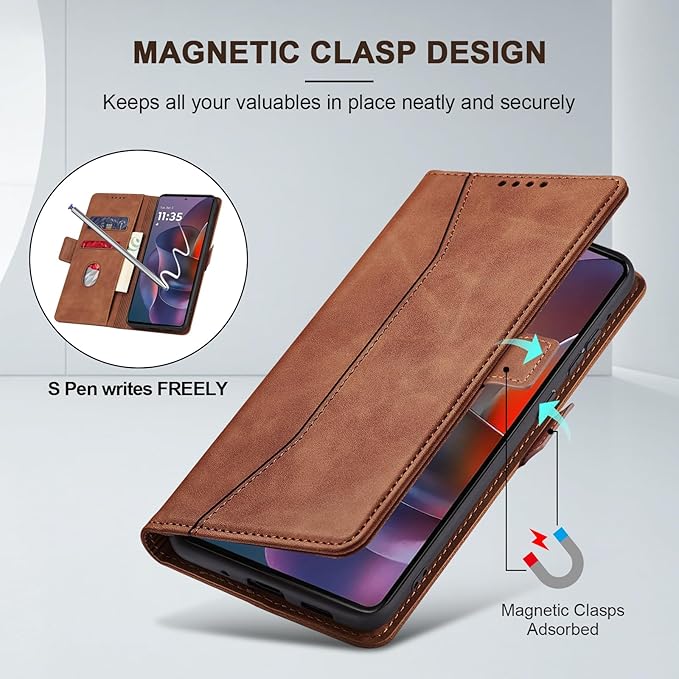 Jasonyu Flip Wallet Case for Moto G Stylus 5G (2025),Leather Magnetic Folio Cover with Card Holder,Kickstand - TPU Shockproof Durable Protective Phone Case,Brown
