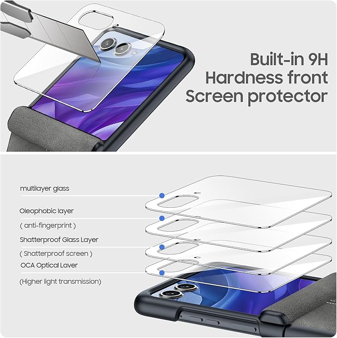 for Motorola razr+ Plus 2024 Case/Razr+ Plus 2025 Case Built-in Screen Protector& Hinge Protection & Ultra Thin PU Leather Matte PC Shockproof Phone Case for Moto Razr+ 2024/Razr+ 2025 (Gray)