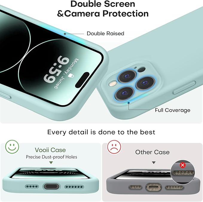 Vooii Compatible with iPhone 14 Pro Max Case, Liquid Silicone Upgrade [Camera Protection] [Soft Anti-Scratch Microfiber Lining] Shockproof Phone Case for iPhone 14 Pro Max 6.7 inch - Mint